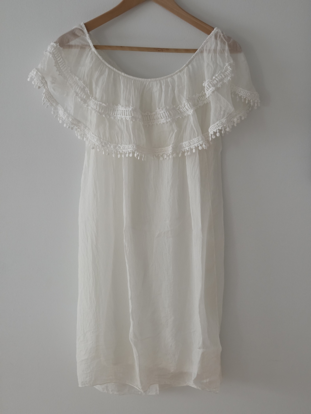 Silk White Off-Shoulder Ruffle Summer Dress Or Cover Up